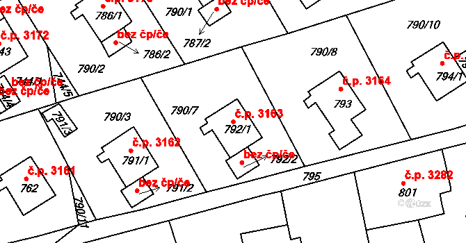Mšeno nad Nisou 3163, Jablonec nad Nisou na parcele st. 792/1 v KÚ Mšeno nad Nisou, Katastrální mapa