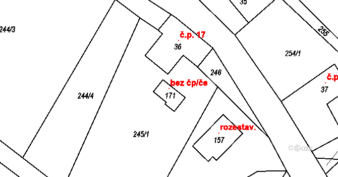 Slaná 121715965 na parcele st. 171 v KÚ Bořkov, Katastrální mapa