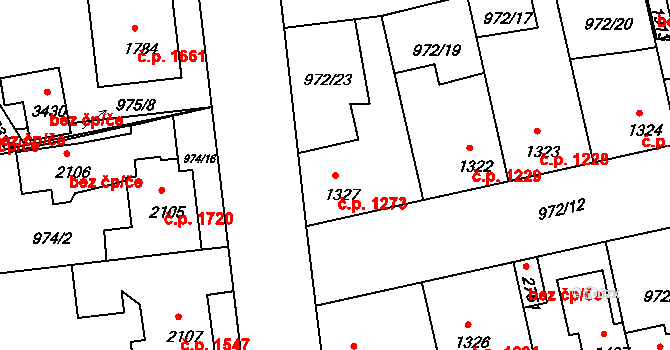 Nymburk 1273 na parcele st. 1327 v KÚ Nymburk, Katastrální mapa