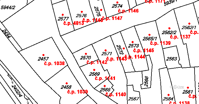 Jihlava 1143 na parcele st. 2571 v KÚ Jihlava, Katastrální mapa