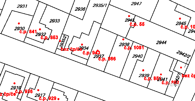 Čelákovice 866 na parcele st. 2937 v KÚ Čelákovice, Katastrální mapa