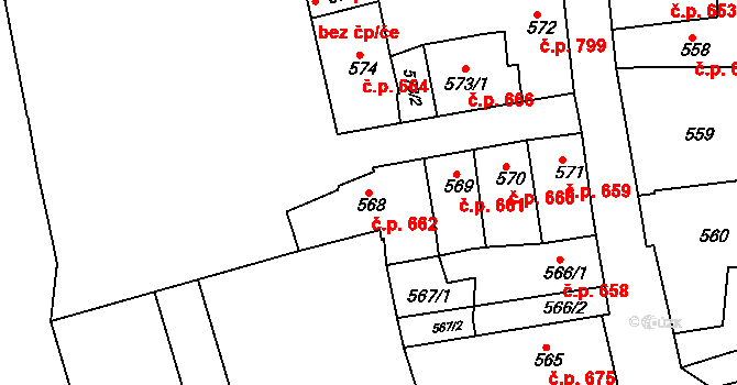 Slavkov u Brna 662 na parcele st. 568/1 v KÚ Slavkov u Brna, Katastrální mapa