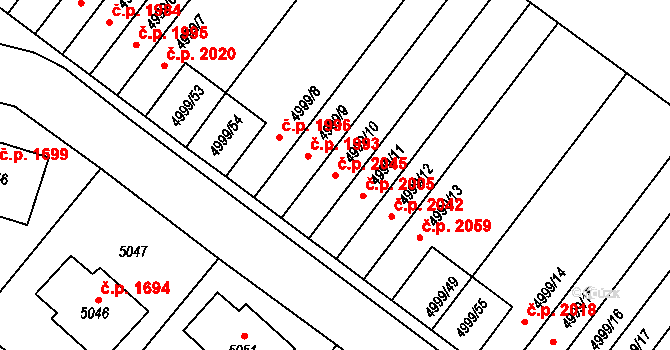 Pod Bezručovým vrchem 2045, Krnov na parcele st. 4999/10 v KÚ Krnov-Horní Předměstí, Katastrální mapa