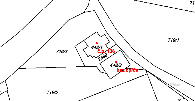 Dolní Lomná 136 na parcele st. 448/1 v KÚ Dolní Lomná, Katastrální mapa