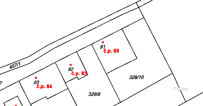Hradišťko I 89, Veltruby na parcele st. 91 v KÚ Hradišťko I, Katastrální mapa