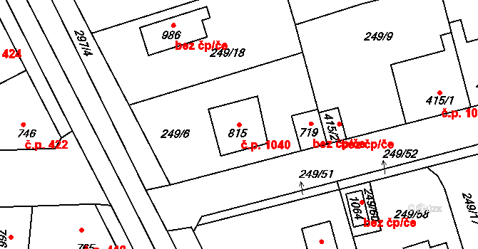 Švermov 1040, Kladno na parcele st. 815 v KÚ Hnidousy, Katastrální mapa