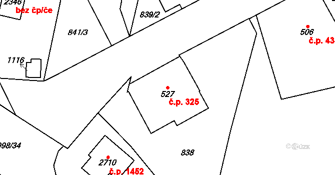 Třebechovice pod Orebem 325 na parcele st. 527 v KÚ Třebechovice pod Orebem, Katastrální mapa