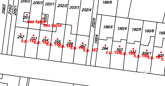 Slavkov pod Hostýnem 157 na parcele st. 257 v KÚ Slavkov pod Hostýnem, Katastrální mapa