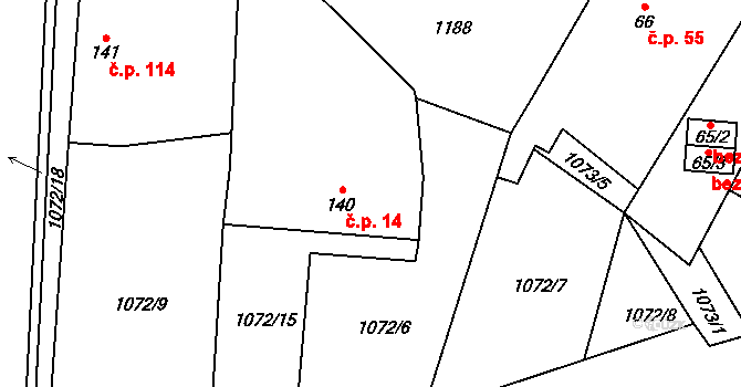 Hořesedly 14 na parcele st. 140 v KÚ Hořesedly, Katastrální mapa