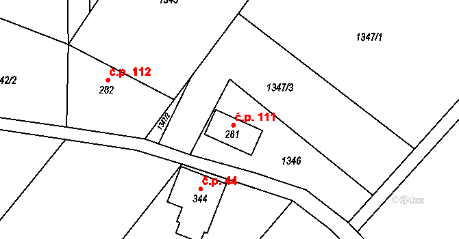 Valy 111, Krompach na parcele st. 281 v KÚ Krompach, Katastrální mapa