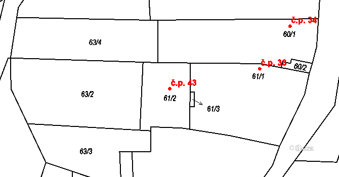 Lounky 43, Chodouny na parcele st. 61/2 v KÚ Lounky, Katastrální mapa