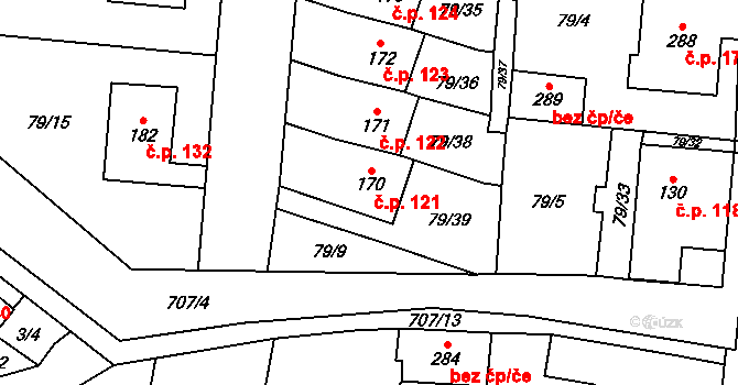 Poplze 121, Libochovice na parcele st. 170 v KÚ Poplze, Katastrální mapa
