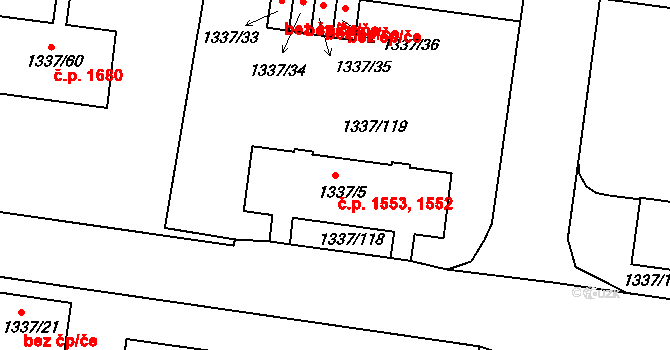 Roudnice nad Labem 1552,1553 na parcele st. 1337/5 v KÚ Roudnice nad Labem, Katastrální mapa