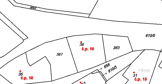 Hlásná Lhota 19, Podhradí na parcele st. 36 v KÚ Hlásná Lhota u Jičína, Katastrální mapa