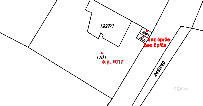 Hořice 1017 na parcele st. 1101 v KÚ Hořice v Podkrkonoší, Katastrální mapa
