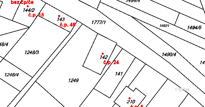 Koburk 24, Výprachtice na parcele st. 142 v KÚ Koburk, Katastrální mapa