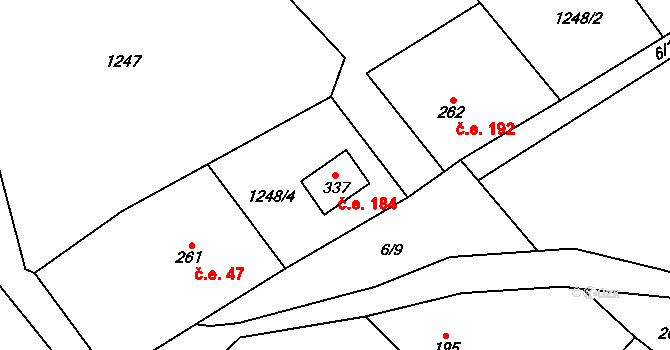 Háj 184, Loučná pod Klínovcem na parcele st. 337 v KÚ Háj u Loučné pod Klínovcem, Katastrální mapa