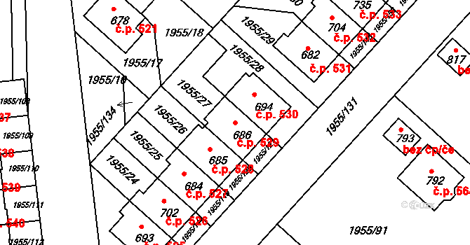 Černilov 529 na parcele st. 686 v KÚ Černilov, Katastrální mapa