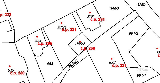 Jílové 269 na parcele st. 385/2 v KÚ Jílové u Děčína, Katastrální mapa