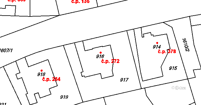 Řeporyje 272, Praha na parcele st. 916 v KÚ Řeporyje, Katastrální mapa