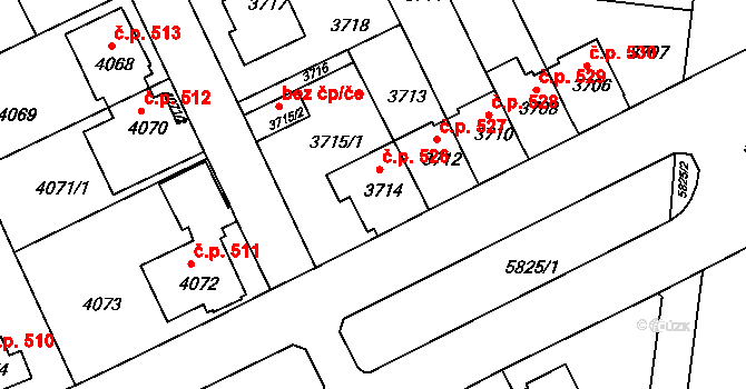 Záběhlice 526, Praha na parcele st. 3714 v KÚ Záběhlice, Katastrální mapa