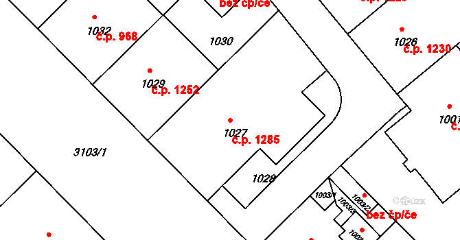 Nusle 1285, Praha na parcele st. 1027 v KÚ Nusle, Katastrální mapa