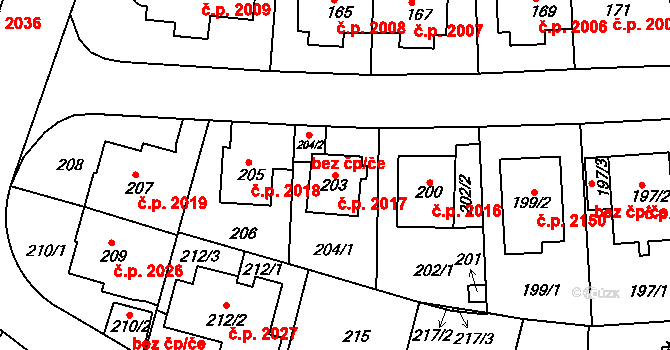 Komořany 2017, Praha na parcele st. 203 v KÚ Komořany, Katastrální mapa