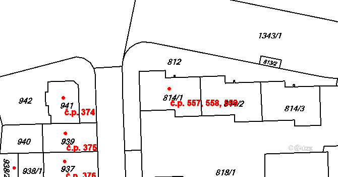 Liboc 557,558,559, Praha na parcele st. 814/1 v KÚ Liboc, Katastrální mapa