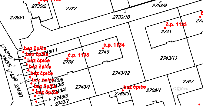 Michle 1134, Praha na parcele st. 2740 v KÚ Michle, Katastrální mapa