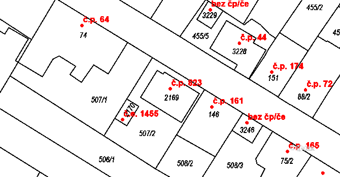 Sezimovo Ústí 823 na parcele st. 2169 v KÚ Sezimovo Ústí, Katastrální mapa
