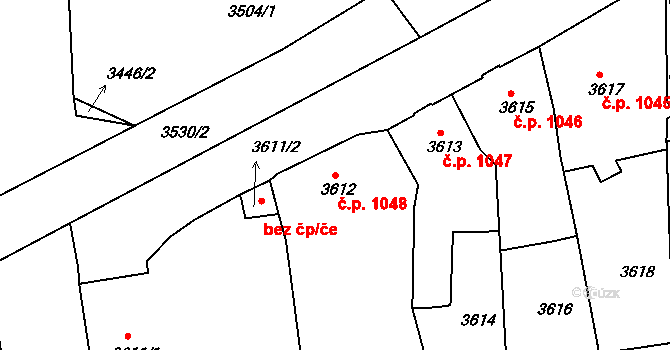 Česká Lípa 1048 na parcele st. 3612/1 v KÚ Česká Lípa, Katastrální mapa
