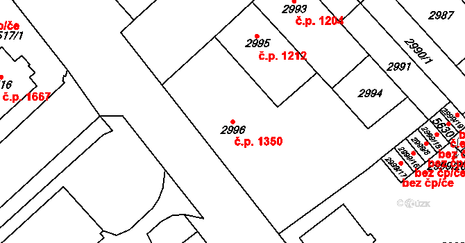 Chomutov 1350 na parcele st. 2996 v KÚ Chomutov I, Katastrální mapa