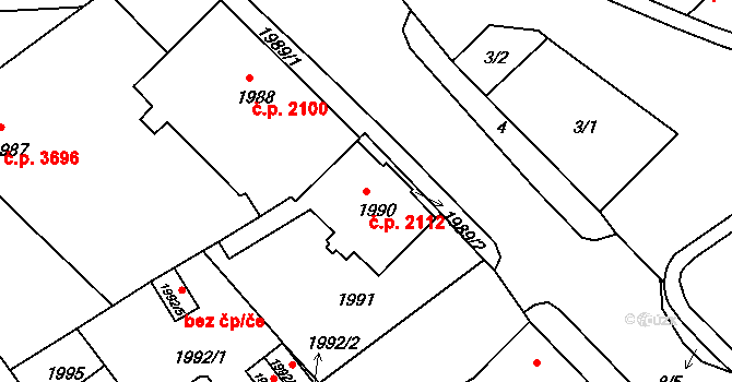 Chomutov 2112 na parcele st. 1990 v KÚ Chomutov II, Katastrální mapa