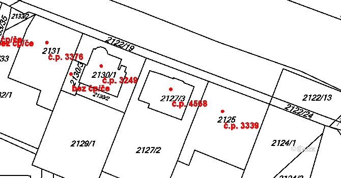 Chomutov 4568 na parcele st. 2127/3 v KÚ Chomutov II, Katastrální mapa