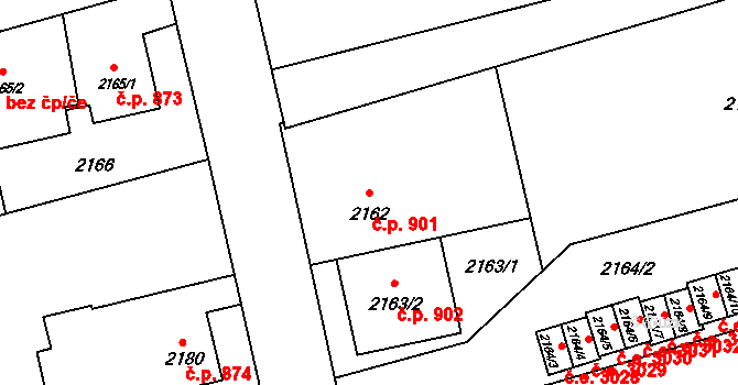 Prostřední Suchá 901, Havířov na parcele st. 2162 v KÚ Prostřední Suchá, Katastrální mapa