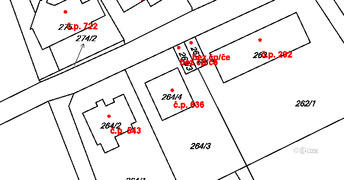 Průhonice 636 na parcele st. 264/4 v KÚ Hole u Průhonic, Katastrální mapa