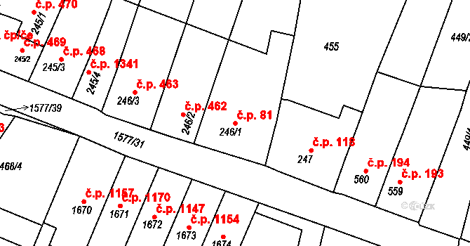 Litovel 81 na parcele st. 246/1 v KÚ Litovel, Katastrální mapa