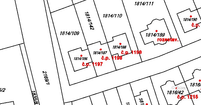 Uhříněves 1198, Praha na parcele st. 1814/187 v KÚ Uhříněves, Katastrální mapa