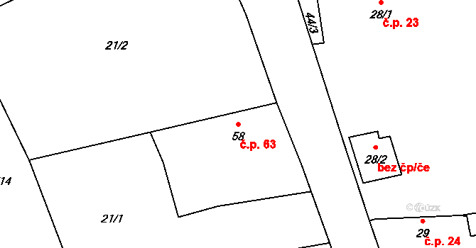 Neznášov 63, Rožnov na parcele st. 58 v KÚ Neznášov, Katastrální mapa