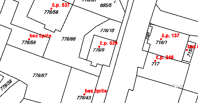 Dolní Rychnov 529 na parcele st. 778/9 v KÚ Dolní Rychnov, Katastrální mapa