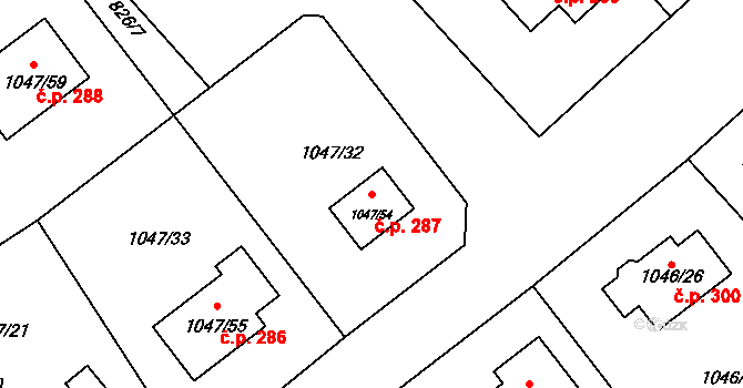 Polnička 287 na parcele st. 1047/54 v KÚ Polnička, Katastrální mapa