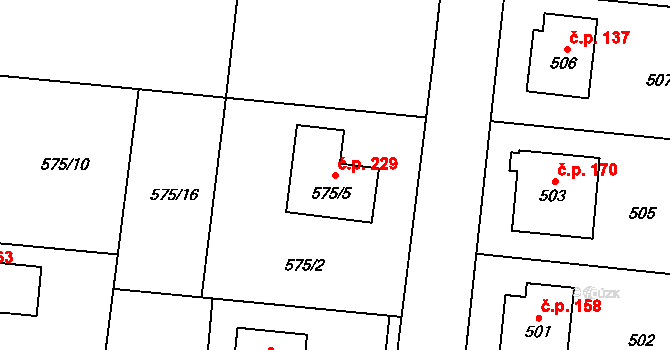 Neplachovice 229 na parcele st. 575/5 v KÚ Neplachovice, Katastrální mapa