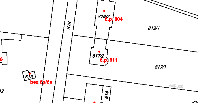 Troubky 811 na parcele st. 817/2 v KÚ Troubky nad Bečvou, Katastrální mapa