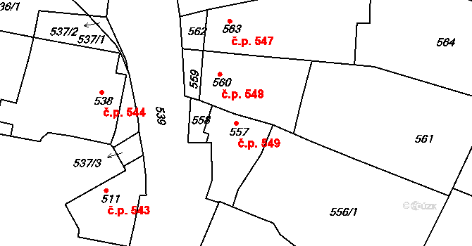 Jemnice 549 na parcele st. 557 v KÚ Jemnice, Katastrální mapa