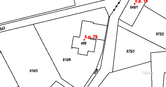 Hejtmánkovice 79 na parcele st. 489 v KÚ Hejtmánkovice, Katastrální mapa