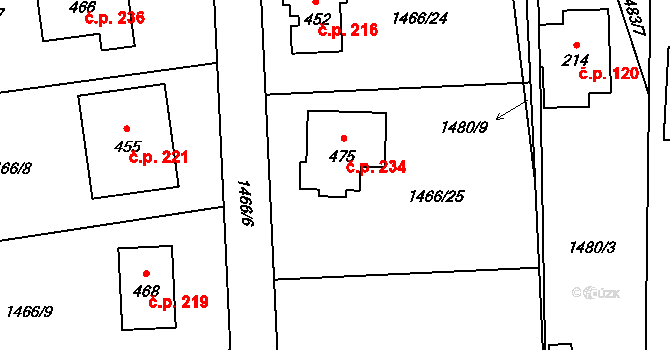 Olbramovice Ves 234, Olbramovice na parcele st. 475 v KÚ Olbramovice u Votic, Katastrální mapa