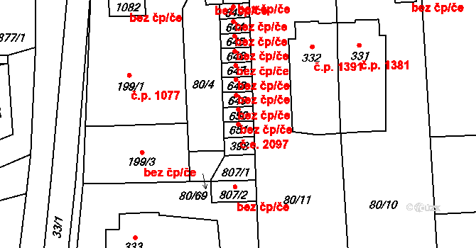 Švermov 2097, Kladno na parcele st. 651 v KÚ Hnidousy, Katastrální mapa