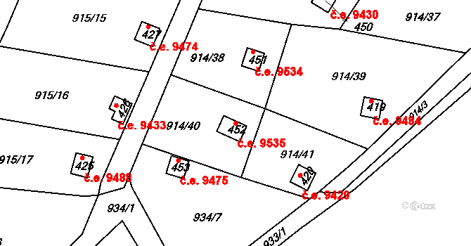 Děčín XXVII-Březiny 9535, Děčín na parcele st. 452 v KÚ Březiny u Děčína, Katastrální mapa