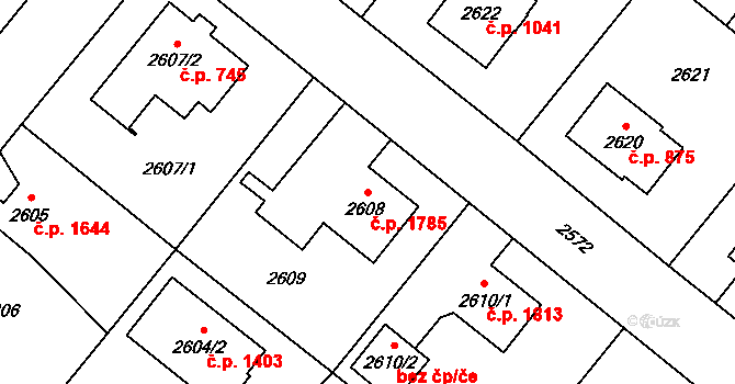 Slezská Ostrava 1785, Ostrava na parcele st. 2608 v KÚ Slezská Ostrava, Katastrální mapa