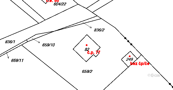 Heřmaň 77 na parcele st. 82 v KÚ Heřmaň, Katastrální mapa